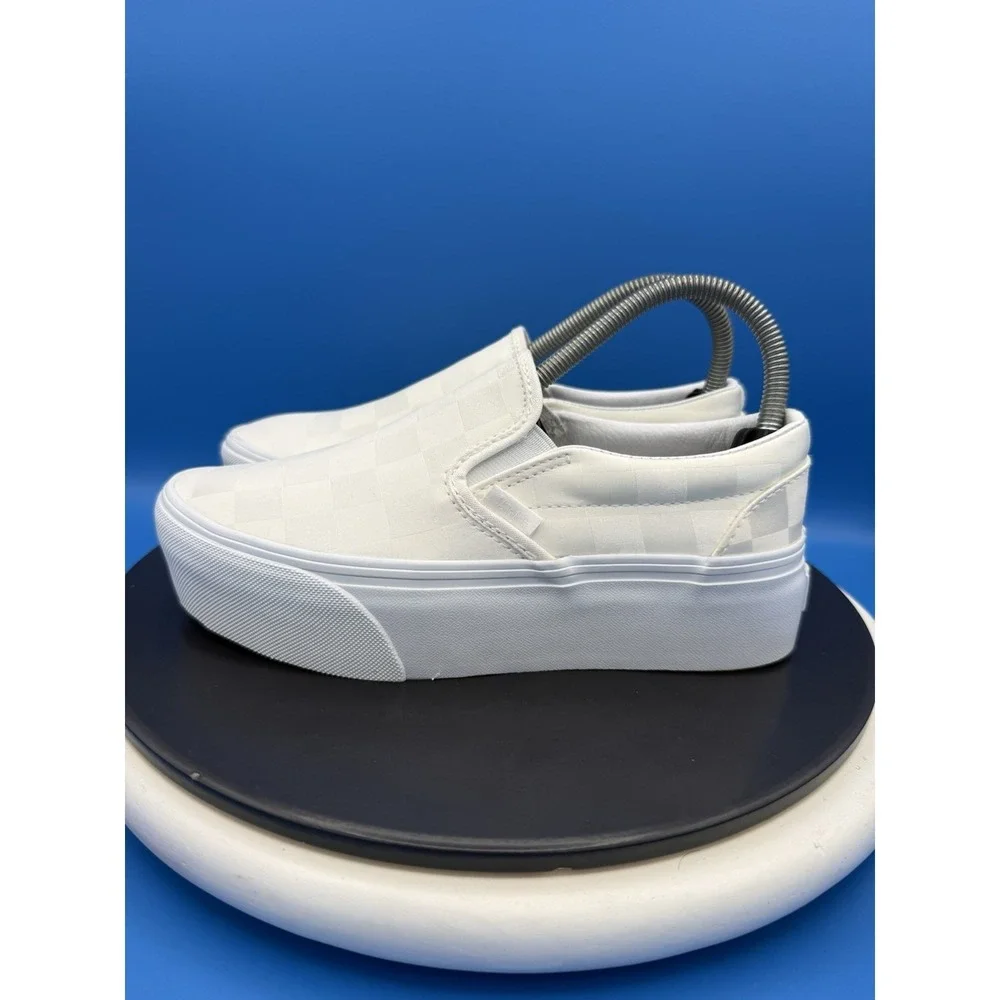 Vans Classic Slip On Stackform Checkerboard Women 6.5 White Ivory Platform Shoes